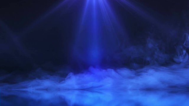 Stage with magic smoke and blue rays animation