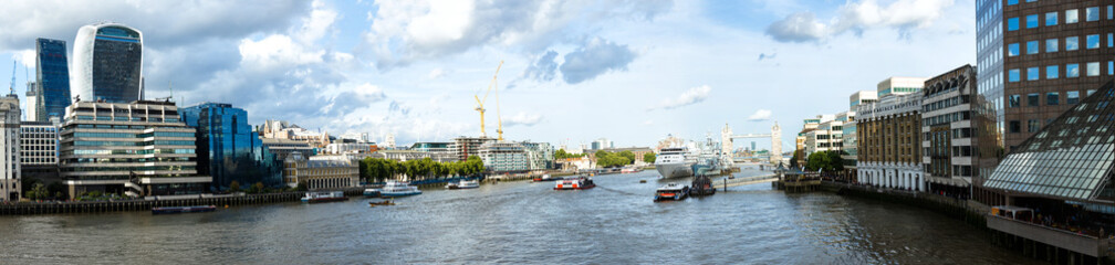 Fototapeta na wymiar Panorama of city from London bridge. Tower Bridge, Thames river