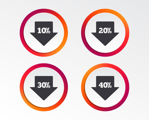 Obraz premium Sale arrow tag icons. Discount special offer symbols. 10%, 20%, 30% and 40% percent discount signs. Infographic design buttons. Circle templates. Vector