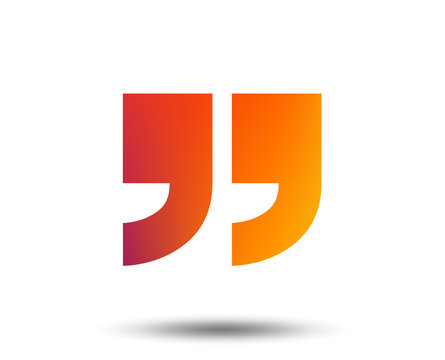 Quote sign icon. Quotation mark symbol. Double quotes at the end of words. Blurred gradient design element. Vivid graphic flat icon. Vector