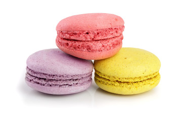 colorful macaroons isolated on white background closeup