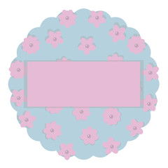 wreath pastel colors for baby pink and blue paper with flowers and pearly beads cloud place for inscription vector shadow isolated on white background