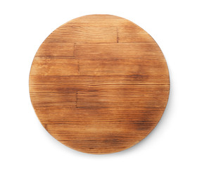 Wooden board on white background, top view. Kitchen accessory