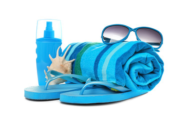 Composition with beach objects on white background