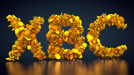 Obraz premium goldene Münzen formen Kryptowährung BitcoinPlus