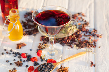 Red Hot Hibiscus tea in a glass mug