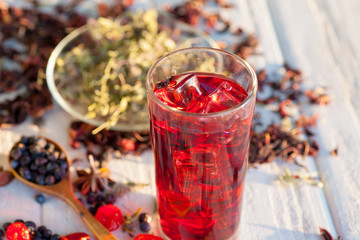 Red Hot Hibiscus tea in a glass mug