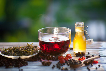 Red Hot Hibiscus tea in a glass mug