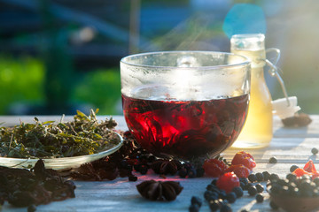 Red Hot Hibiscus tea in a glass mug