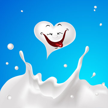 Milk Splash White Heart Character Drop Smile - Vector illustration