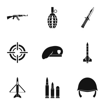 Military weapons icons set. Simple illustration of 9 military weapons vector icons for web