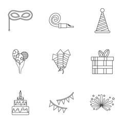 Holiday birthday icons set. Outline illustration of 9 holiday birthday vector icons for web