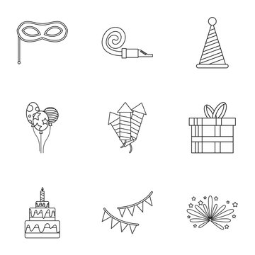 Holiday birthday icons set. Outline illustration of 9 holiday birthday vector icons for web