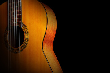 Acoustic guitar classical spanish guitar close up