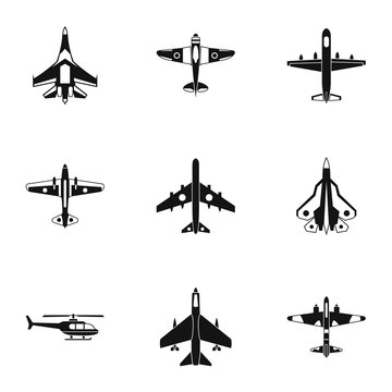 Military air transport icons set. Simple illustration of 9 military air transport vector icons for web