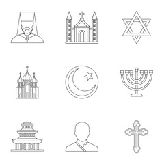 Faith icons set. Outline illustration of 9 faith vector icons for web
