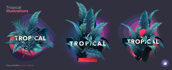 Set of Summer Bright tropical design elements. Print on T-shirts, sweatshirts, cases for mobile phones, souvenirs