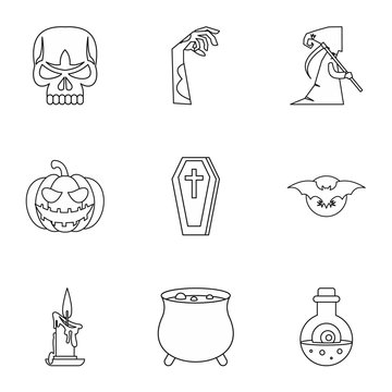 All saints day icons set. Outline illustration of 9 all saints day vector icons for web