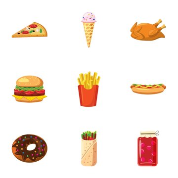 Calorie food icons set. Cartoon illustration of 9 calorie food vector icons for web