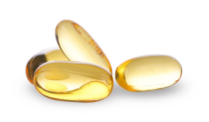 Close up of food supplement oil filled capsules suitable for: fish oil, omega 3, omega 6, omega 9, evening primrose, borage oil, flax seeds oil, vitamin A, vitamin D, vitamin D3, vitamin E - obrazy, fototapety, plakaty