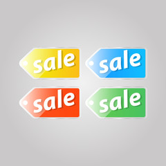 Shiny colored price tag on a gray background. Vector illustration .