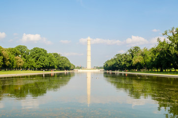 The iconic Washington Monument and Reflecting Pool, Washington DC, USA