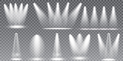 Scene illumination big collection, transparent effects. Bright lighting with spotlights.