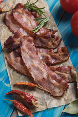Slices of fried bacon
