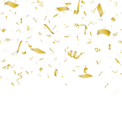 Abstract background with falling gold confetti. Vector.