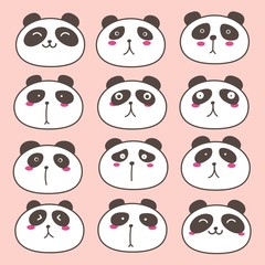 Fototapeta premium Hand Drawn Cute Panda Characters Set. Vector Illustration.