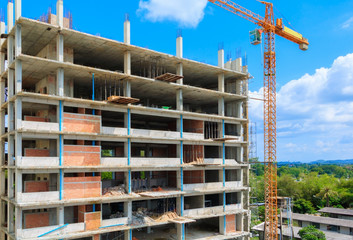Naklejka premium work construction in building high site workplace with copy space add text