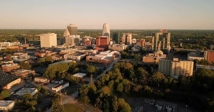The Buildings Landscape and Downtown City Sklyine Winston Salem North Carolina Aerial View