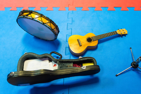 Cavaquinho on blue background - musical instrument - samba, pagoda, choro