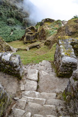 Fototapeta na wymiar Phuyupatamarca, an impressive archaeological site located along the Inca Trail to Machu Picchu. Cusco, Peru