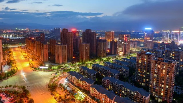 Aerial view of the city night, China Nanchang(Time-lapse photography)