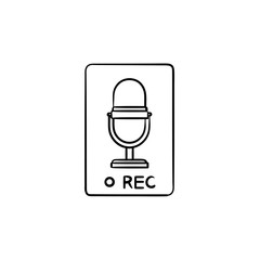 Record button with microphone symbol hand drawn outline doodle icon. Voice record media control concept vector sketch illustration for print, web, mobile and infographics isolated on white background.