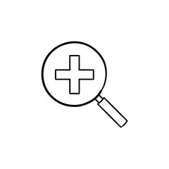 Magnifying glass with plus sign inside hand drawn outline doodle icon. Search and zoom in concept vector sketch illustration for print, web, mobile and infographics isolated on white background.