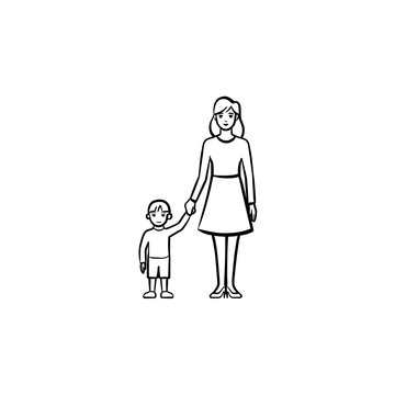 A mother and a child hand drawn outline doodle icon. Motherhood and parenting concept vector sketch illustration for print, web, mobile and infographics isolated on white background.