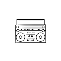 Tape recorder with radio hand drawn outline doodle icon. Vintage portable cassette player concept vector sketch illustration for print, web, mobile and infographics isolated on white background.