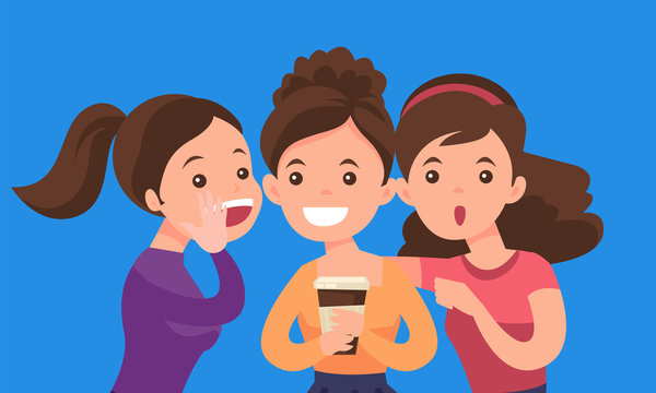 Young Caucasian White Woman Shielding Her Mouth And Whispering A Gossip To Her Friends Three Women Discussing Gossips Vector Cartoon Illustration Isolated On Solid Background Horizontal Layout Stock Vector Adobe Stock