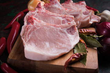 Raw pork loin chops