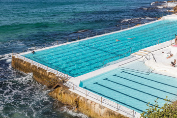 Swimming pool overlooking Bondi beach in Sydney, NSW, Australia