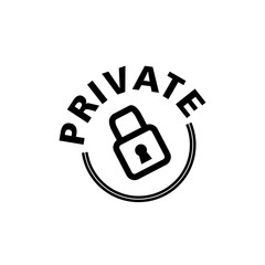Private with padlock icon. Flat vector illustration on white background.