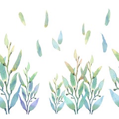 Watercolor pattern with seaweed. On a white background.