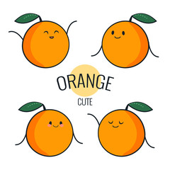 Funny cartoon orange character with different emotions on the face. Comic emoticon stickers set. Vector icons, isolated on white.