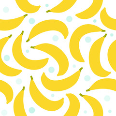 Banana fruit pattern on white. Bright beautiful citrus seamless background. Vector illustration in flat