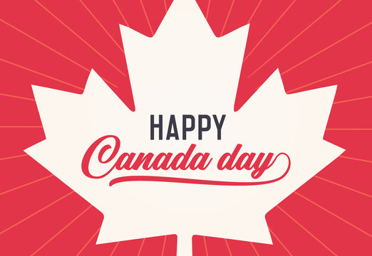 Happy Canada Day, first of july. Vector background illustration. Canadian flag colors and shapes. Retro style with calligraphic text