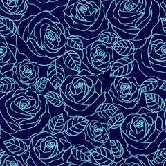 Modèle sans couture de vecteur de roses contour bleu