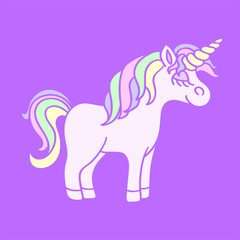 Fototapeta premium Rainbow unicorn on the purple background