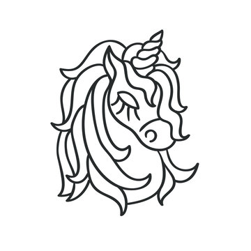 Unicorn head silhouette sketch icon